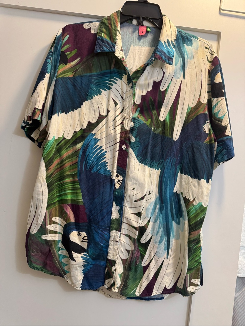 FARM Rio Blue White Green Tropical Button-Down Shirt